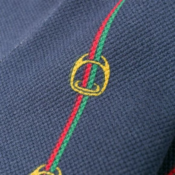 Gucci Horse-bit Chain Print Polo Shirt in Blue - Picture 7 of 7